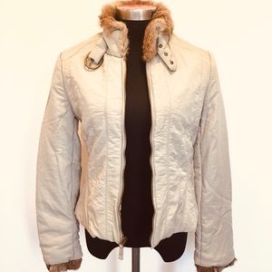 NWT Via Spiga beige women’s jacket w/ fur trim XS